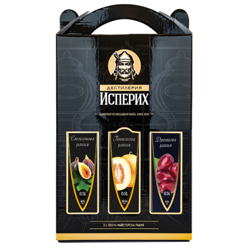 Кутия ракия 1.5л 40% (Смокиня, Пъпеш, Къпина)