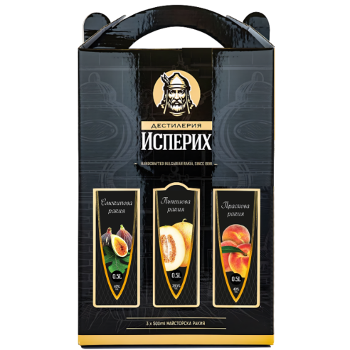 Кутия ракия 1.5л 40% (Смокиня, Пъпеш, Къпина)