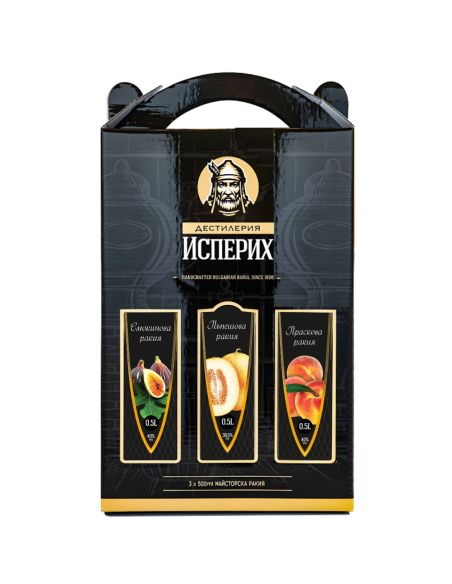 Кутия ракия 1.5л 40% (Смокиня, Пъпеш, Къпина)